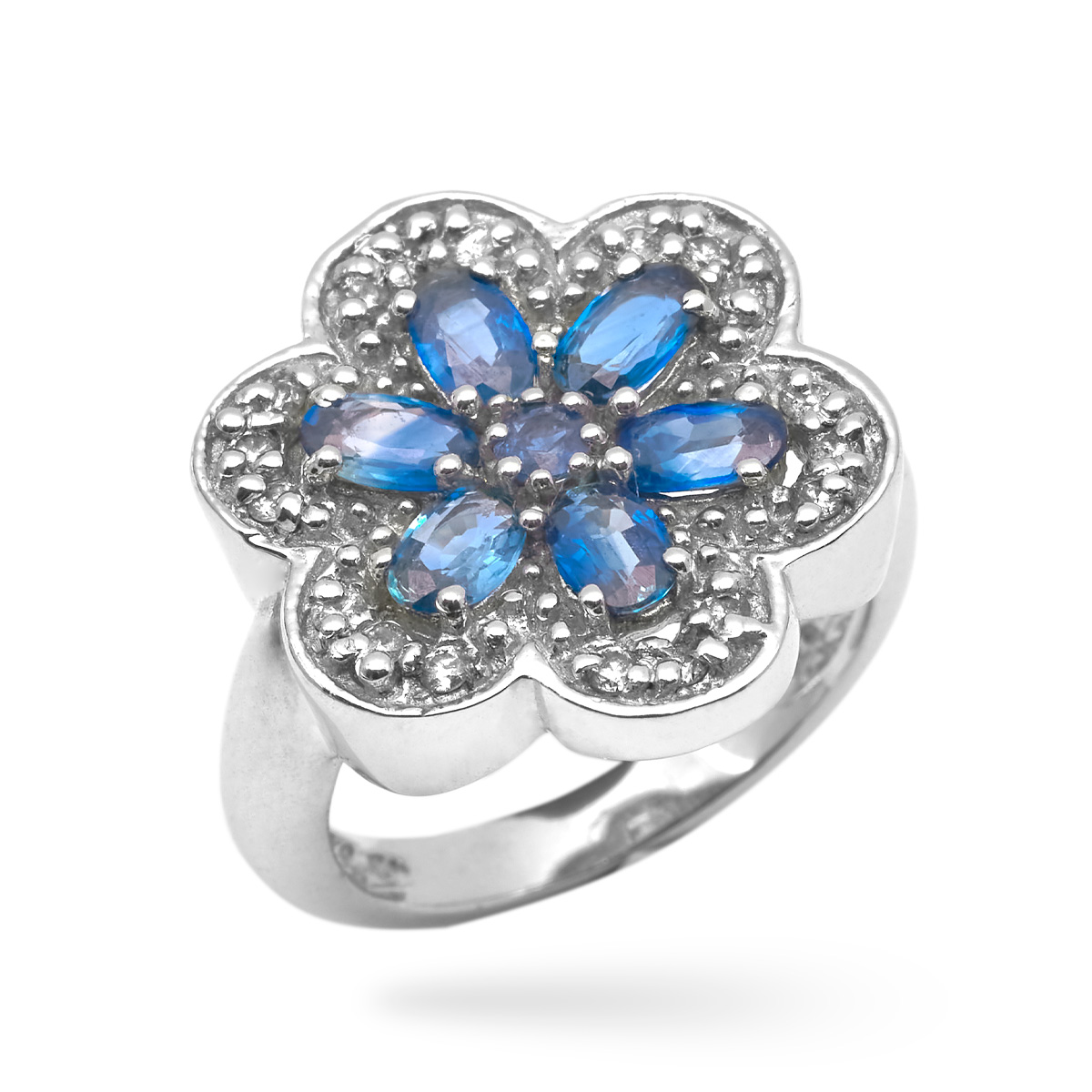 Bague saphir bleu, diamant argent Isabella